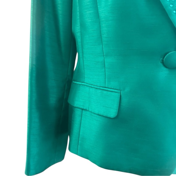 Albert Nipon Emerald Green Classic Embellished Blazer Jacket Size 14 - Picture 3 of 7